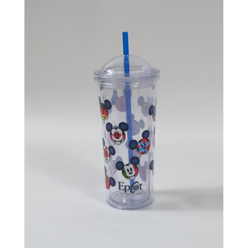 Disney Tumbler Clear Epcot Mickey Mouse World Showcase Flag Souvenir